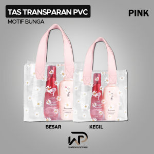 Tas Mika PVC Motif Bunga Daisy | Totebag Souvenir Transparan | Goodiebag Gift Bag Handle Leathermika