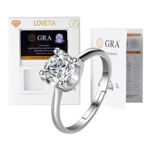 LOVETIA Cincin Kepala Banteng Klasik Moissanite Wanita GRA Original Silver 925 1.0CT Perhiasan BTJZ003