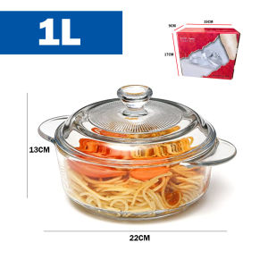 AKIRO HOME 1.7L Heat-Resistant Round Tempered Glass Pot Food Serving Tempered Glass Casserole Microwave Oven Safe Transparent Salad Bowl wt Lid Periuk Kaca 玻璃锅碗