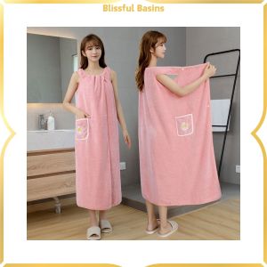 【Shop with Confidence】 Blissful Bath Towel Women Bathrobe Plus Size Homewear Wearable Bath Towels Lint-Free Soft Towel