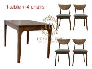 Gf Claire solid wood dining table set with 4 seaters cushioned chairs