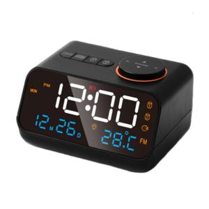 Digital Table Clock Bedside Clock with Voice Control Activation Calendar FM Radio and 4 Color Display Multiple Function