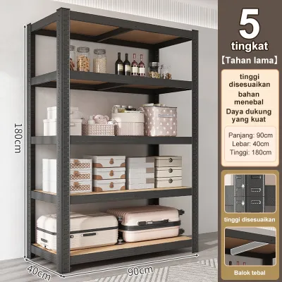 Rak Besi Siku 5 Susun Rak Gudang 100% Besi Rak Penyimpanan Serbaguna Heavy Duty untuk Dapur Toko Kantor Aquarium