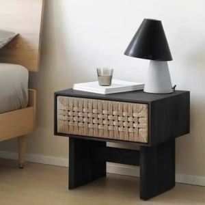 Sacesr Nordic Simple Nightstands Medieval Solid Wood Woven Nightstand Retro Bedside storage Cabinet Bedroom Furniture Accessories 4P6B8