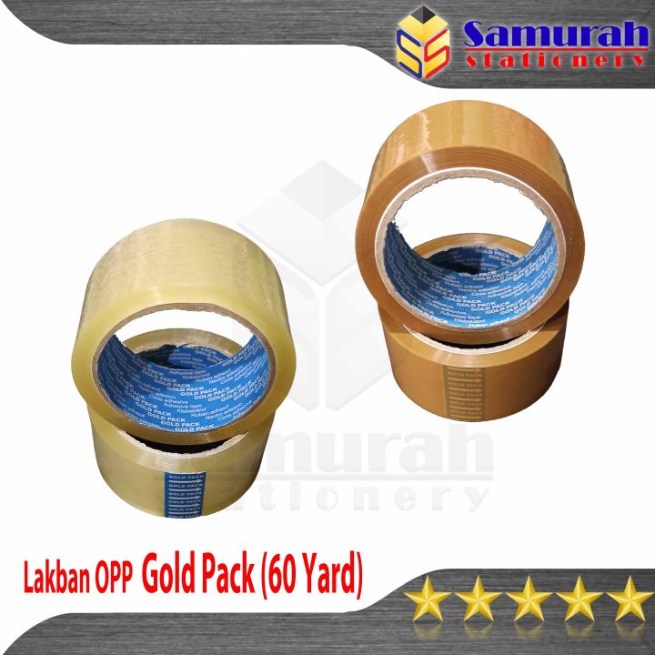 Lakban Plastik OPP Tape 45 mm x 60 Yard Gold Pack Bening - Coklat 2" / Perekat Solatip Goldpack Lebar 2 Inch Panjang 55 Meter Lingkar / Core Biru