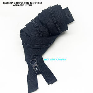 Resleting Zipper 125 cm Type Gigi Halus Coil Warna Hitam Set Open - End Atau Buka - Lepas Harga Per Biji
