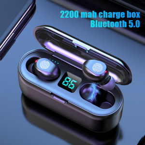 BESORA Bluetooth F9 Headphone TWS Nirkabel Bluetooth 5.0 Headset Gaming Headphone Asli dengan Kontrol Sentuh LED Display Bluetooth 5.0 Tahan Air 2000mAh Baterai dan Tempat Pengisian Daya
