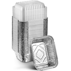 Disposable Aluminum Foil Takeaway Pans with Clear Lids Strong Seal for Freshness Spill Resistance Eco-Friendly Recyclable