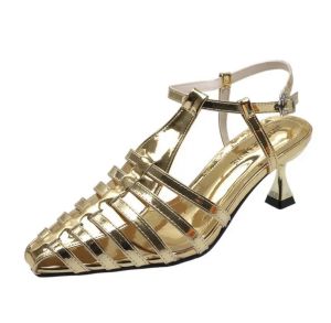 One for all พร้อมส่งจากไทย TX562 รองเท้าส้นสูง หัวแหลม แต่งสายรัดข้อเท้า แบบบาง แต่งรูกลวง สําหรับผู้หญิง 2024