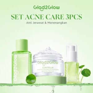 Promo Besar Besaran Glad2Glow Acne bundle Kulit Berjerawat 6in1 paket Skincare-Moisturizer+Serum+Cleanser+Toner+ Clay Stick+ Acne Patch- Skincare Terbaru Bisa Cod