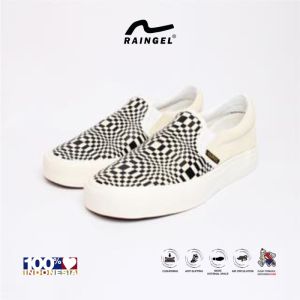 RAINGEL Sepatu Lokal - Slip On Wrap Checkher/Catur Cream