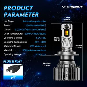 Novsight 3 Color Temperature N73T LED Car Headlight Bulbs 9005(HB3) 9006(HB4) H4 H7 H11 LED Light for Car High/Low Beam Fog Lights 3000K 4300K 6500K 120W 27000LM Plug&Play 2PCS Free Shipping