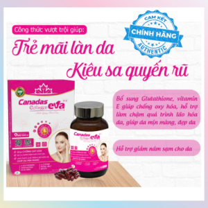 Viên uống đẹp da Canadas Collagen Eva giảm sạm nám lão hoá da giúp da mịn màng Chai 30 viên