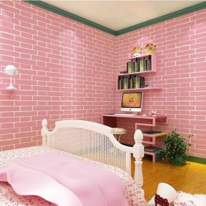 Wallpaper Dinding Motif Bata Pink Ukuran 45CM X 8METER
