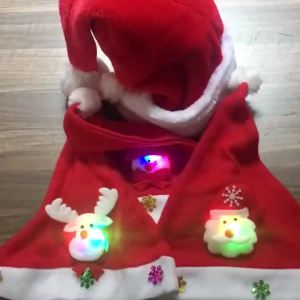 I&U Light Up LED Christmas Hat Flannel Xmas Santa Claus Snowmen Christmas Party Hat for Adults and Kids