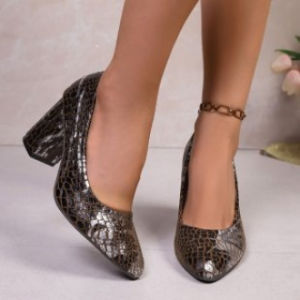 [Free Shipping] Plus-Size WomenS Shoes Glossy Finish Chunky Heel Pointed Toe Shallow Opening Suitable For Autumn Wear