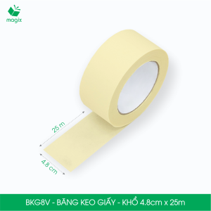 BKG8V - Block 3 cuộn băng keo giấy khổ 4.8cm x 25m - Băng dính giấy viết được chặn màu sơn