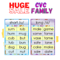 Flashcards for kids CVC Family / Short AEIOU / Long AEIOU / Blended words / Reading / Kids / School Materials / Learning / Kinder / Preschool / Essential Pang Bata / Essential For Home Schooling / Kids / Learn / Read / Write. 