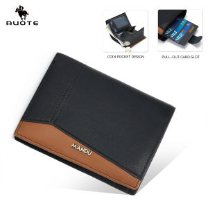 AUOTE Men Short Wallet Drawable Card Slot Design RFID Block Wallet Coin Wallets Soft Microfiber Genuine Leather Wallet Multi-Card Position ID Credit Cards Holders Coin Bag Business Wallets