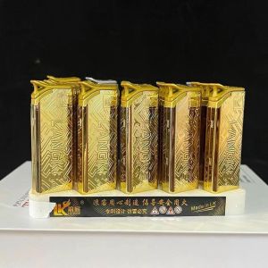 [ Set 5 Cái ] Hộp Quẹt Khò Tia Xanh T18 - Vỏ Nhôm Bóng Vàng - Có Bơm Ga