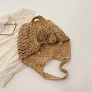 MOUSSON กระเป๋าถุงทอผ้าถักแฟชั่นฤดูร้อน สะพายข้างและถือ มีลายตาข่าย เหมาะสำหรับเที่ยวทะเลและเดินทาง