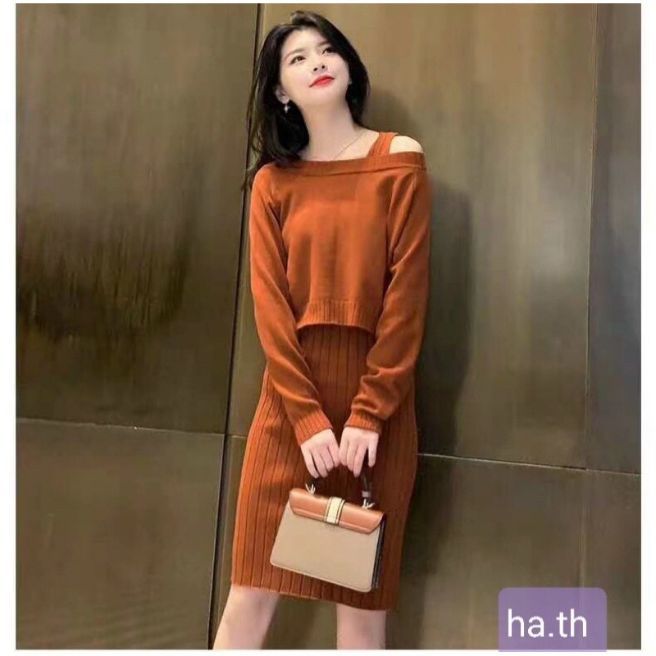 Mua Đầm len dáng ôm tay cánh dơi trẻ trung, thời trang thu đông 2021 - Ghi  xám - L tại Linen Style | Tiki