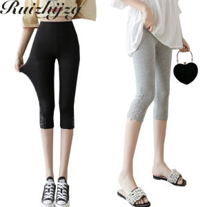 Ruizhijzg Short Legging Tight Plus Size Women Ladies Girl Summer New Woman Wear Thin Slim Sport Gym Modal Cotton Lace Yoga Thin Pencil Skinny Office Wear Work Female Pants Plus Size Black Grey Plain Color Trousers Big Size