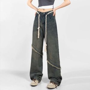 celana jeans panjang wanita celana jeans Korea celana jeans high waist kulot jens kekinian loose straight jins