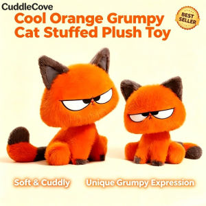 CuddleCove 30cm Cool Orange Grumpy Cat Stuffed Plush Toy Soft Cute Kitty Animal Plushie Doll Gift for Kids