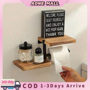 Wooden Toilet Paper Holder with Shelf Wall Mounted Bathroom Shelf Rack Wall Tissue Holder Bathroom Organizer