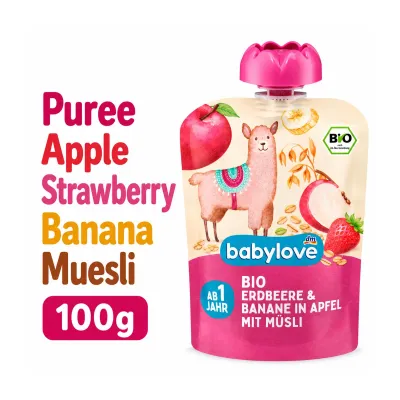 BabyLove Organic Pouch Puree Apple Strawberry Banana Muesli for Age 1+ Vegan 100g