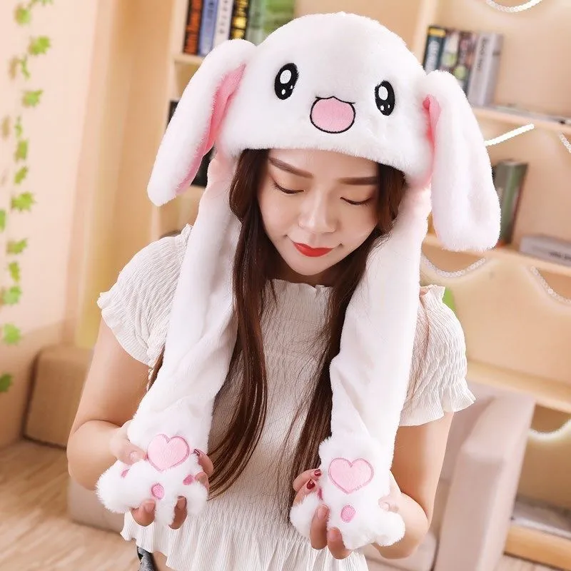 Rabbit hat close skin close plush ears moving hat cartoon bunny