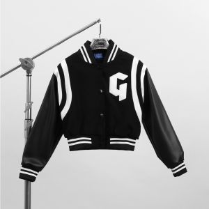 Womens Sweatshirt Cropped Baseball Jacket Large Black