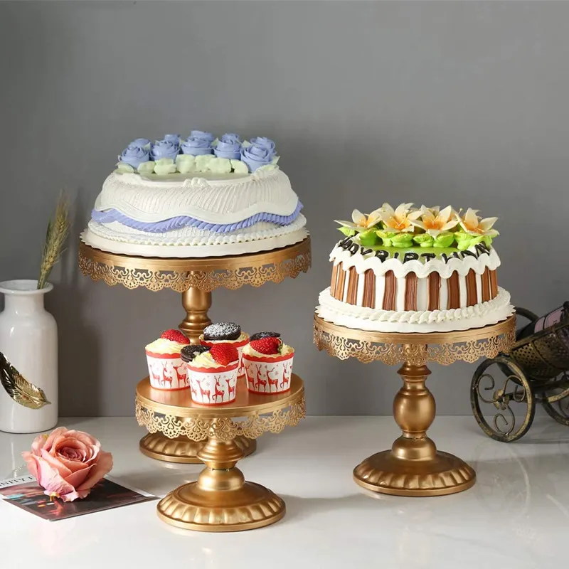 24 Kitchen 3 Piece Set Metal Cake Stands Gold Cupcake Stands