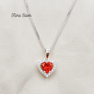 FLORA 0644M - [Có bán lẻ] Dây chuyền bạc hình trái tim đá màu dành cho bé gái