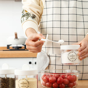 Yemi_Q ชุดขวดใส่เครื่องปรุง ที่ครอบช้อน กล่องใส่เครื่องปรุงรสกันความชื้น ชุดจัดเก็บผงน้ําตาลและเกลือผงชูรส