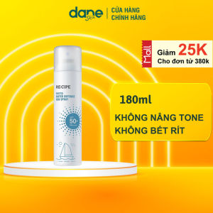 Xịt Chống Nắng Cho Mặt Và Body RECIPE 180ml SPF50+ PA++++ Không bết rít Không nâng tone