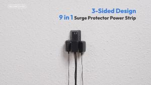 Flat Plug Power Strip with 6 Outlets & 3 USB Ports (1USB C) Black Extension Cord 3 Side Outlet Extender 5FT Wall Mounted Extension Cord for Home Office Living Room