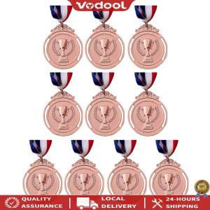 [New] 10Pcs Gold/Silver/Bronze Medal Metal Winner Medals with Neck Ribbon Competition Prize Medals 5cm for Marathon Ball Games