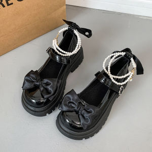 Free Shipping High-Heeled Shoes Chunky-Heeled Shoes WomenS Spring New Collection Beaded Bow-Knot Small Leather Shoes Flats