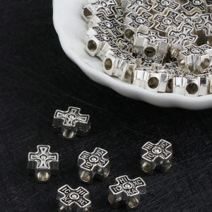30pcs Christian Carved ICXC HIKA Tiny Cross Spacer Beads Ancient Silver Loose Beads Connectors for DIY Making Accessories