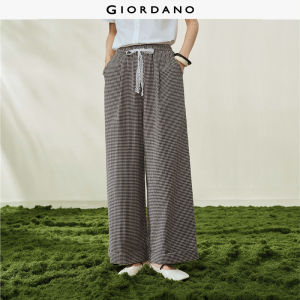 Giordano Women Checked lace drawstring elastic waist woven wide-leg long pants. - High Quality Free Shipping 18416306