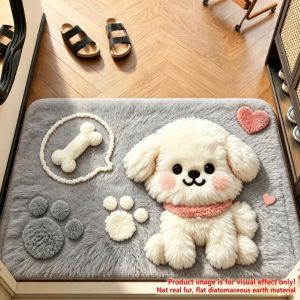 OKKFINE Cartoon Dog Pattern Doormat Diatomaceous Earth Absorbent Bedroom Floor Mat Cute Washable Bathroom Carpet Rug Home Decor