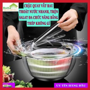 CHẬU QUAY VẮT RAU THOÁT NƯỚC NHANH TRỘN SALAT ĐA CHỨC NĂNG BẰNG THÉP KHÔNG GỈ "BAHAMAR" Thiết kế máy ép có thể tăng tốc độ tắt máy tiết kiệm thời gian và công sức sấy khô trong 7 giây. thao tác thuận tiện bằng một tay.
