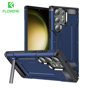 FLOVEME Shockproof Metal Folding Invisible Bracket Stand Phone Case For Samsung Galaxy S23 S22 S21 Ultra S23+ S22+ S21+ Plus Armor Heavy Duty Rugged Matte Hard PC Back Cover For Samsung A54 A53 A34 A14 A52