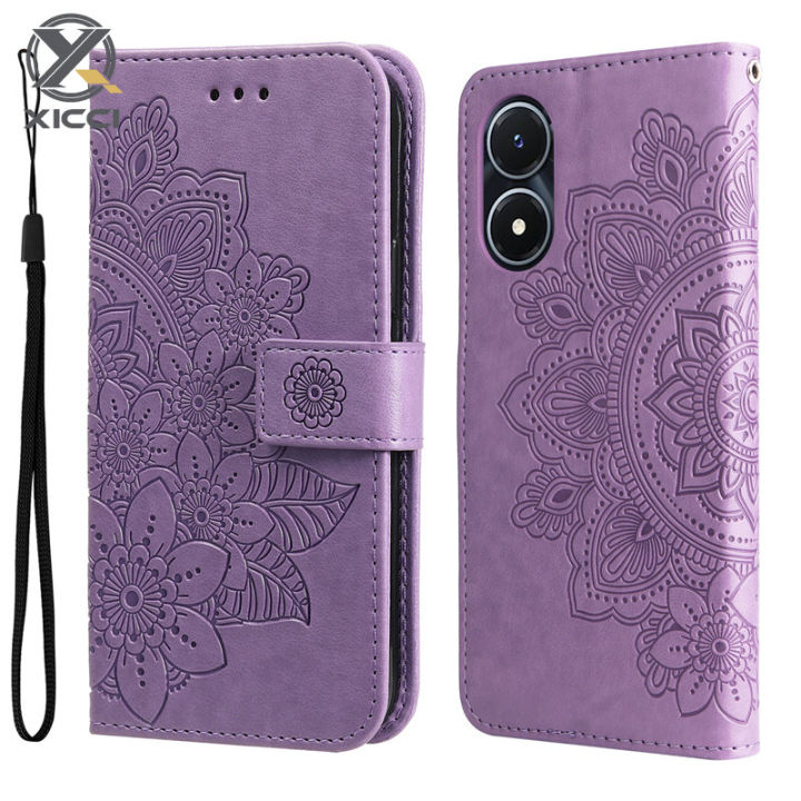 XICCI Flip Case for OPPO A17/OPPO 17K Phone Case Seven Petals Embossing  Magnetic Leather Wallet Phone Cover