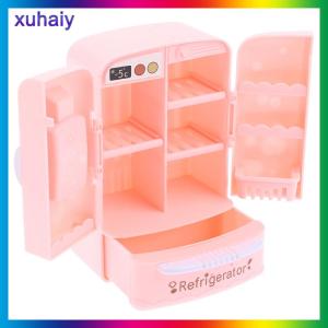 xuhaiy 1:12 Dollhouse thu nhỏ màu hồng tủ lạnh tủ lạnh tủ đông cho búp bê nhà bếp
