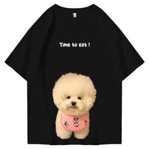 Vaba COD Kaos Hitam Tangan Pendek Ukuran Jumbo S M L XL XXL BB 80KG +++ | Kaos Distro Katun 24s Tebal GOOD QUALITY # Kaos Remaja Motif anjing lucu poddle coklat time to eat
