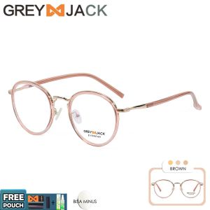 Grey Jack Frame Kacamata Bulat Simple Fashion Retro Bisa Minus Antiradiasi Blueray Photocromic Bluecromic 1922