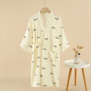 2026 nightgown womens spring autumn and summer crepe 100% cotton cotton yarn womens sweat steamed clothes Japanese kimono bathrobe loose large size robe